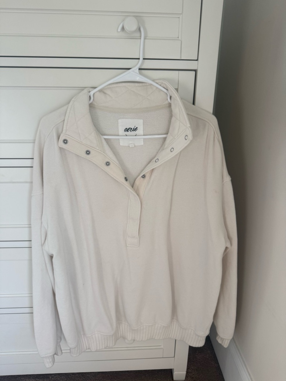 Aerie Cream Snap-Front Pullover Sweater